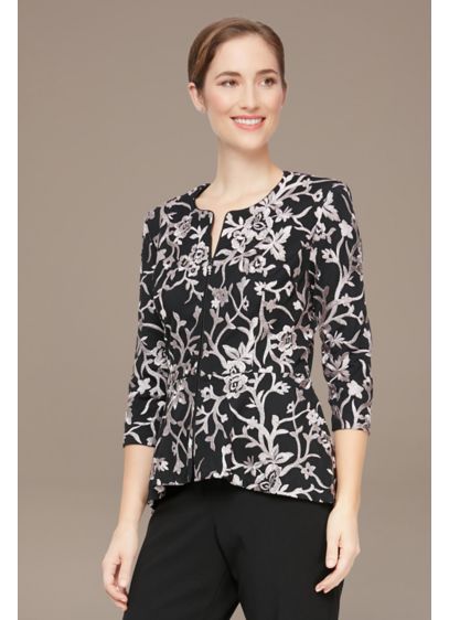 Embroidered Three-Quarter Sleeve Peplum Jacket - Top off any monochromatic moment with this simply